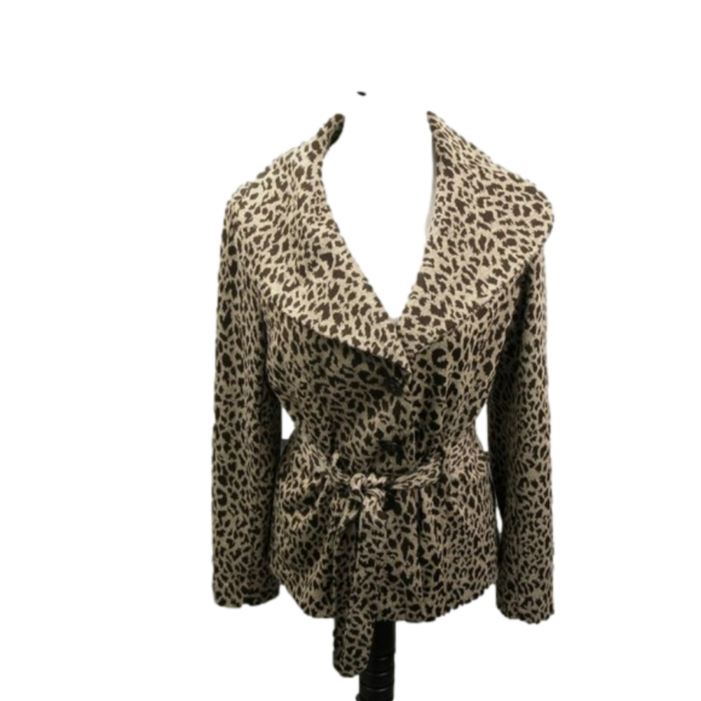 Fenn Wright Manson Cheetah Print Button Front Tie Waist Blazer Size Medium